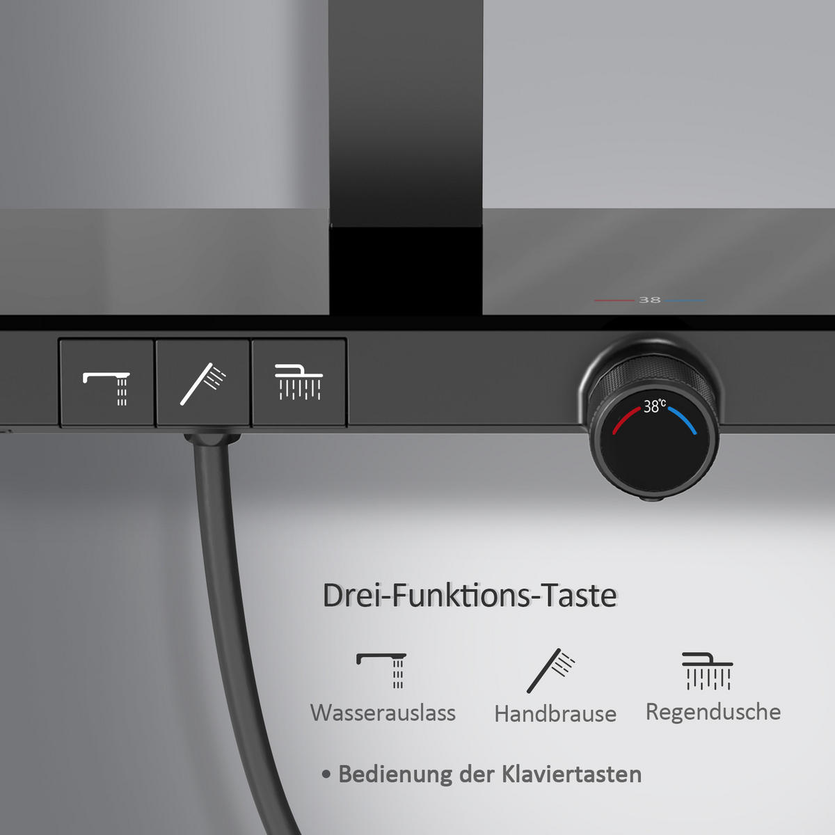 ÜBERKOPFBRAUSESET mit Großer Ablagefläche Brausethermostat Schwarz - Schwarz, Metall (66.5/198.6/71.1cm) - EMKE