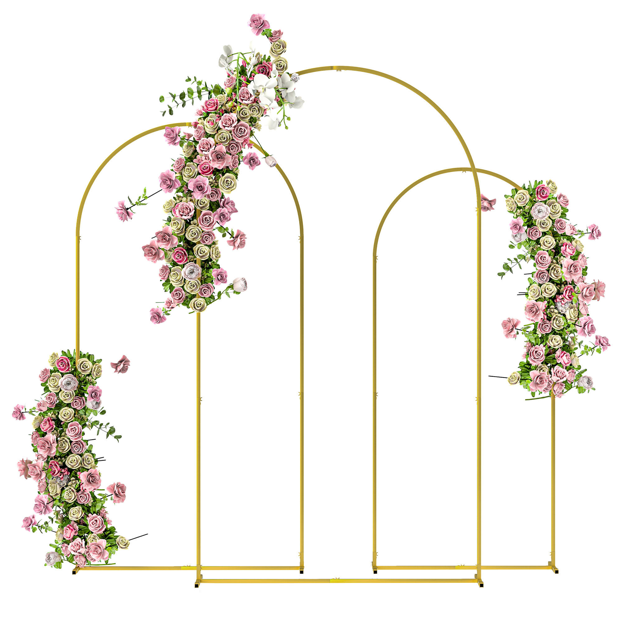ROSENBOGEN-SET DE-18333 3-teilig, Höhen 1,8/2,0/2,2 m Gold - Goldfarben, Metall (40/220/120cm) - ComfortXL