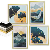 WANDBILDER 4er Set - 50x50 cm & 40x60 cm Goldrahmen - Abstrakte ästhetische Berge - Goldfarben, Kunststoff (50/50cm) - ArtPrintCave