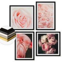WANDBILDER 4er-Set - 50x50 cm & 40x60 cm Schwarzer Rahmen - Pastellrosa Flamingos - Schwarz, Kunststoff (50/50cm) - ArtPrintCave