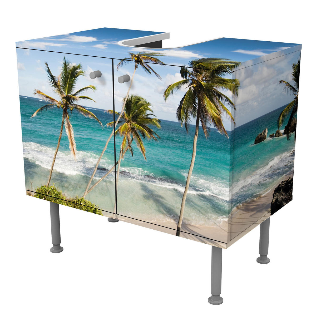 WASCHBECKENUNTERSCHRANK Beach of Barbados 60/55/35 cm - Blau, Holzwerkstoff (60/55/35cm) - Bilderwelten