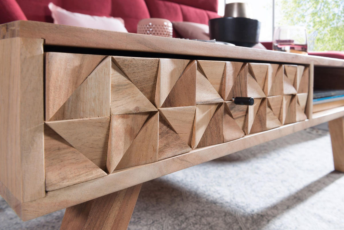 COUCHTISCH Landhausstil Massivholz mit Schublade und Ablagefach, Maße 95x35x50 cm - Beige, Akazienholz/Holz (50/95/35cm) - KADIMA DESIGN