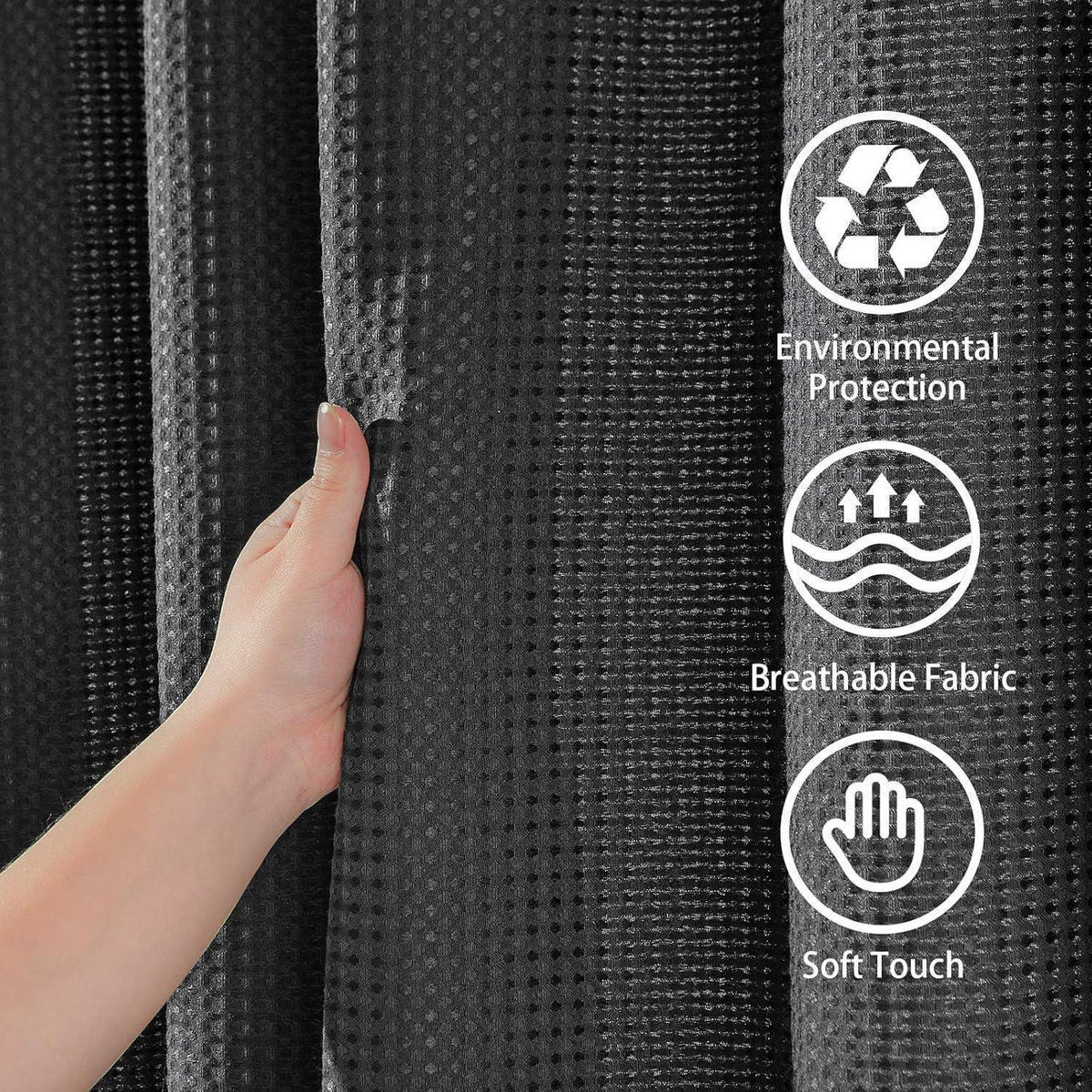 DUSCHVORHANG Waffelstoff Schwarz 182 x 182 cm - Schwarz, Textil (182/182cm)
