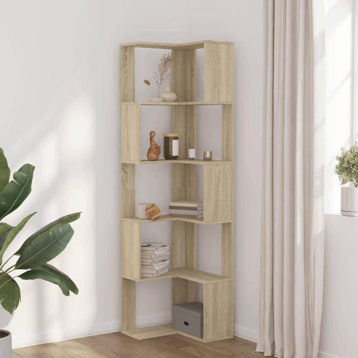 BÜCHERREGAL mit 5 Ebenen für die Ecke 50/50/179 cm aus Holzwerkstoff Sonoma-Eiche Dekor - Sonoma Eiche, Holz (50/179/50cm) - vidaXL