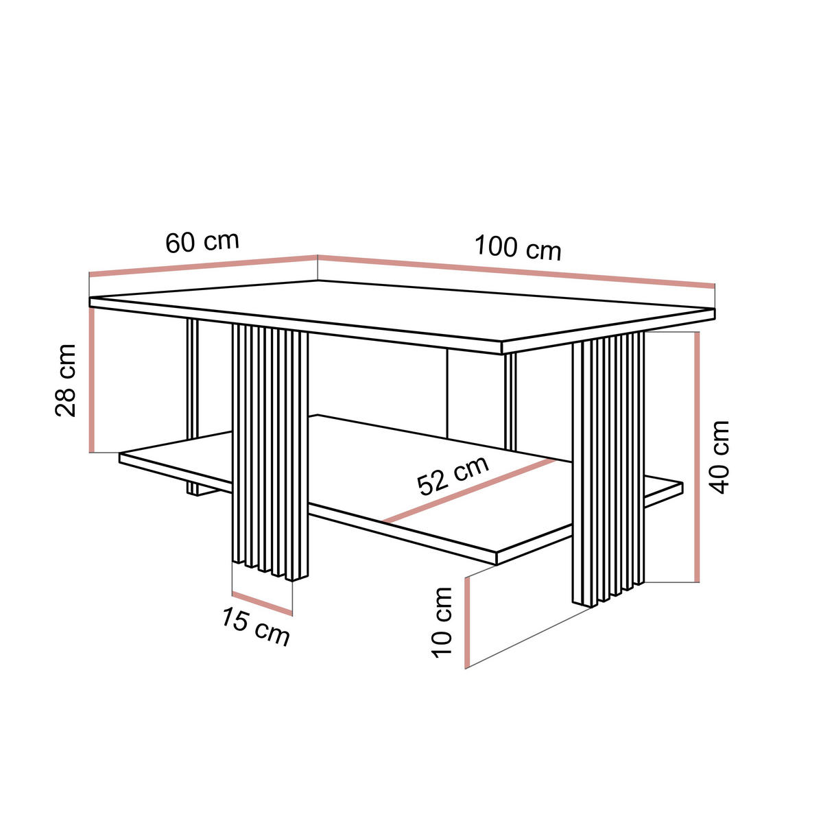 COUCHTISCH SAPHIRA GOLD mit Ablageboden, Weiß matt - Weiß, Holzwerkstoff (60/100/40cm) - Lookway