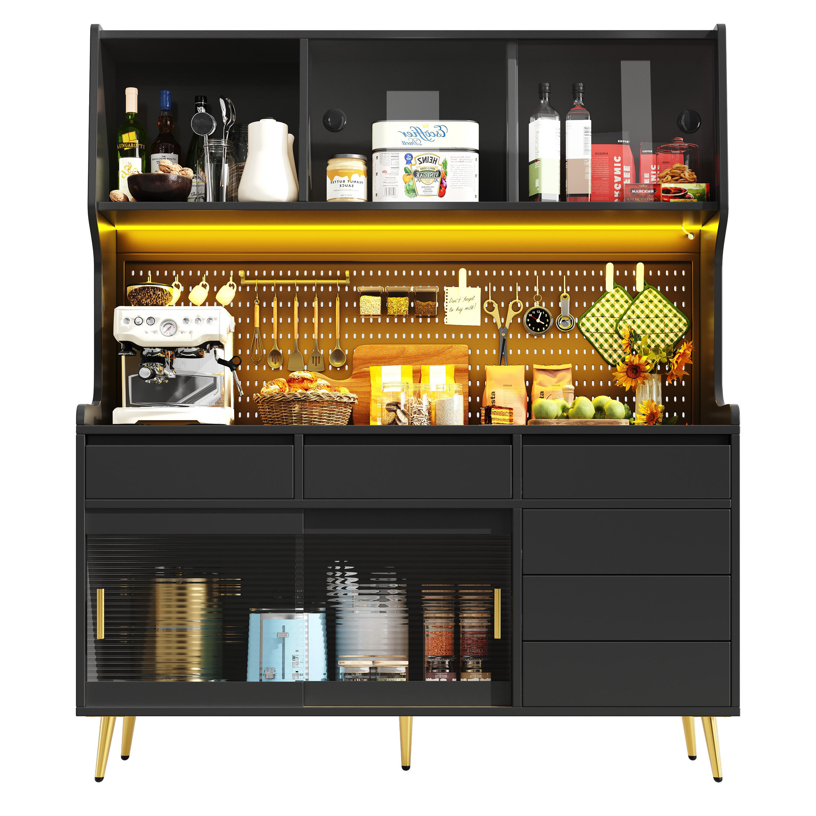 HOCHSCHRANK LED App 145x39x171Cm Lochwand Schwarz - Schwarz, Glas (145/171/39cm) - FLIEKS