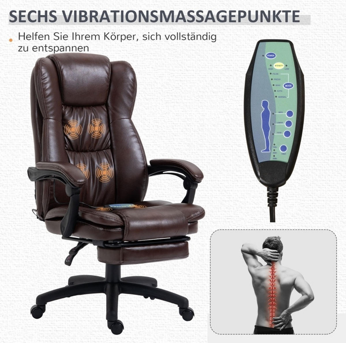 DREHSTUHL 68,5/68,5/113-121 cm, Massagefunktion, Kunstleder, braun - Braun, Kunststoff (68.5/121/68.5cm) - Redom