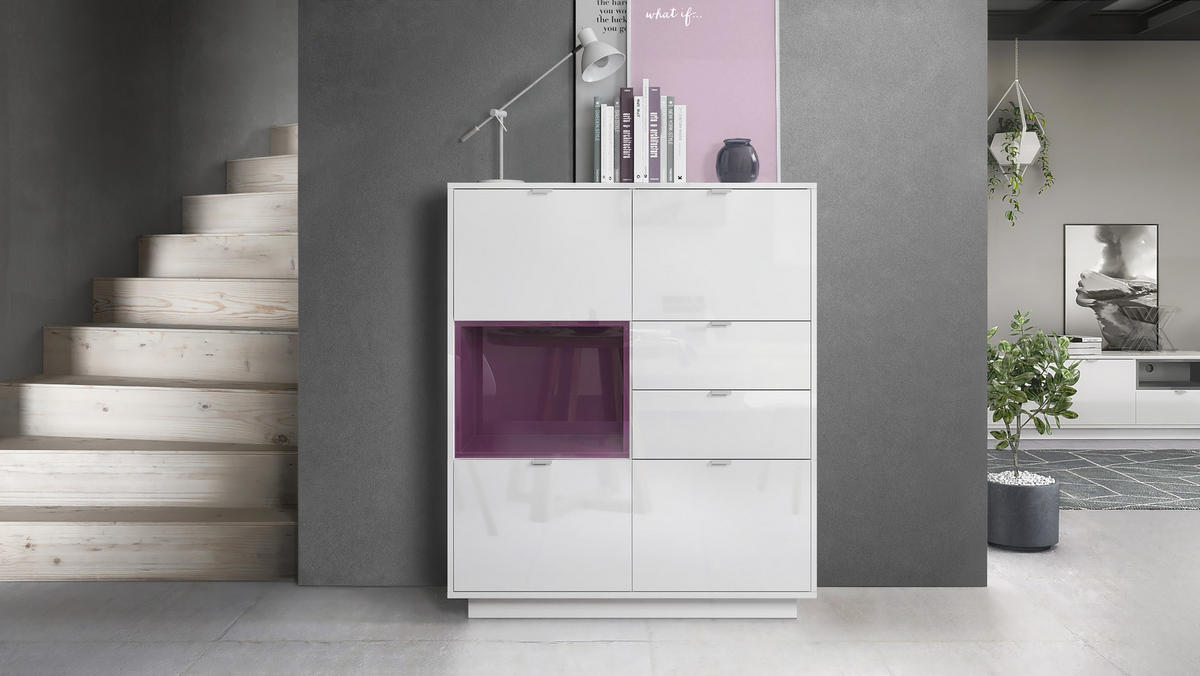 HIGHBOARD Metro Einsatz in Brombeer Hochglanz - Brombeere, Holzwerkstoff (103/123/38cm) - Vladon