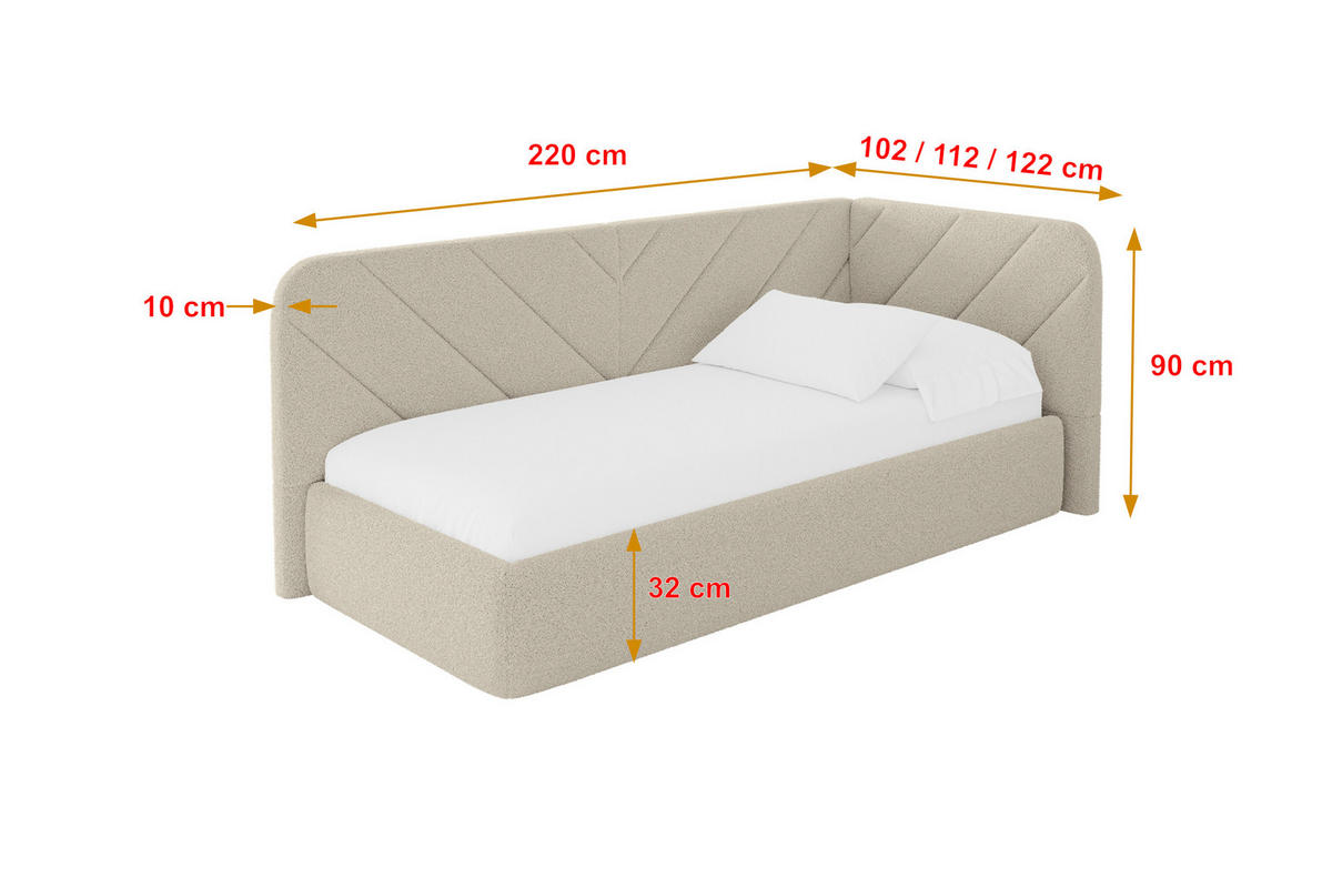 EINZELLBETT Jugendbett mit Bettkasten und Matratze H3/H4, Links - FIKY 90x200 Dunkelbeige - Cappuccino, Holzwerkstoff/Textil (90/200cm) - ALTDECOR