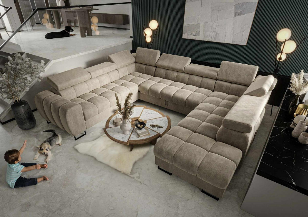 WOHNLANDSCHAFT Bastien Xl - Beige, Holzwerkstoff/Textil (350/95/265cm) - Fun Möbel