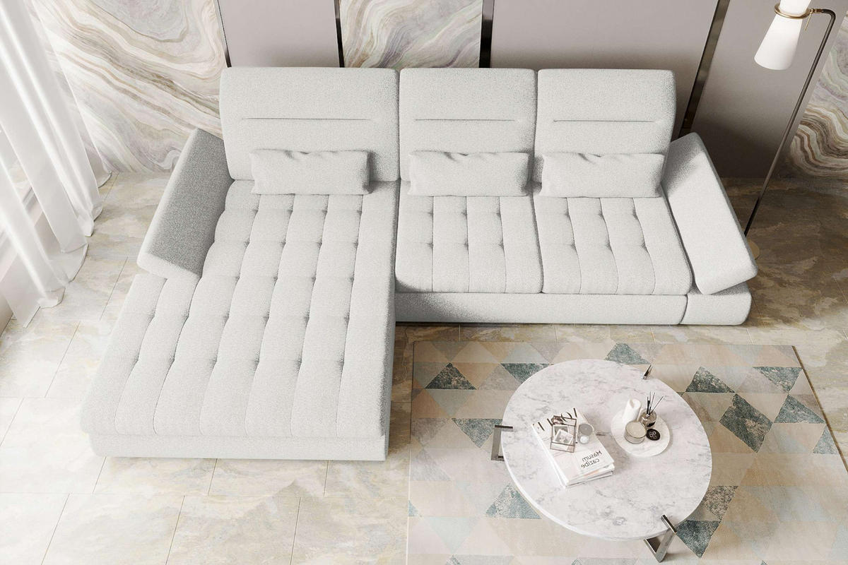 ECKSOFA Toscana Plus Strukturstoff inkl. Schlaffunktion - Creme, Textil (179/300cm) - 99rooms