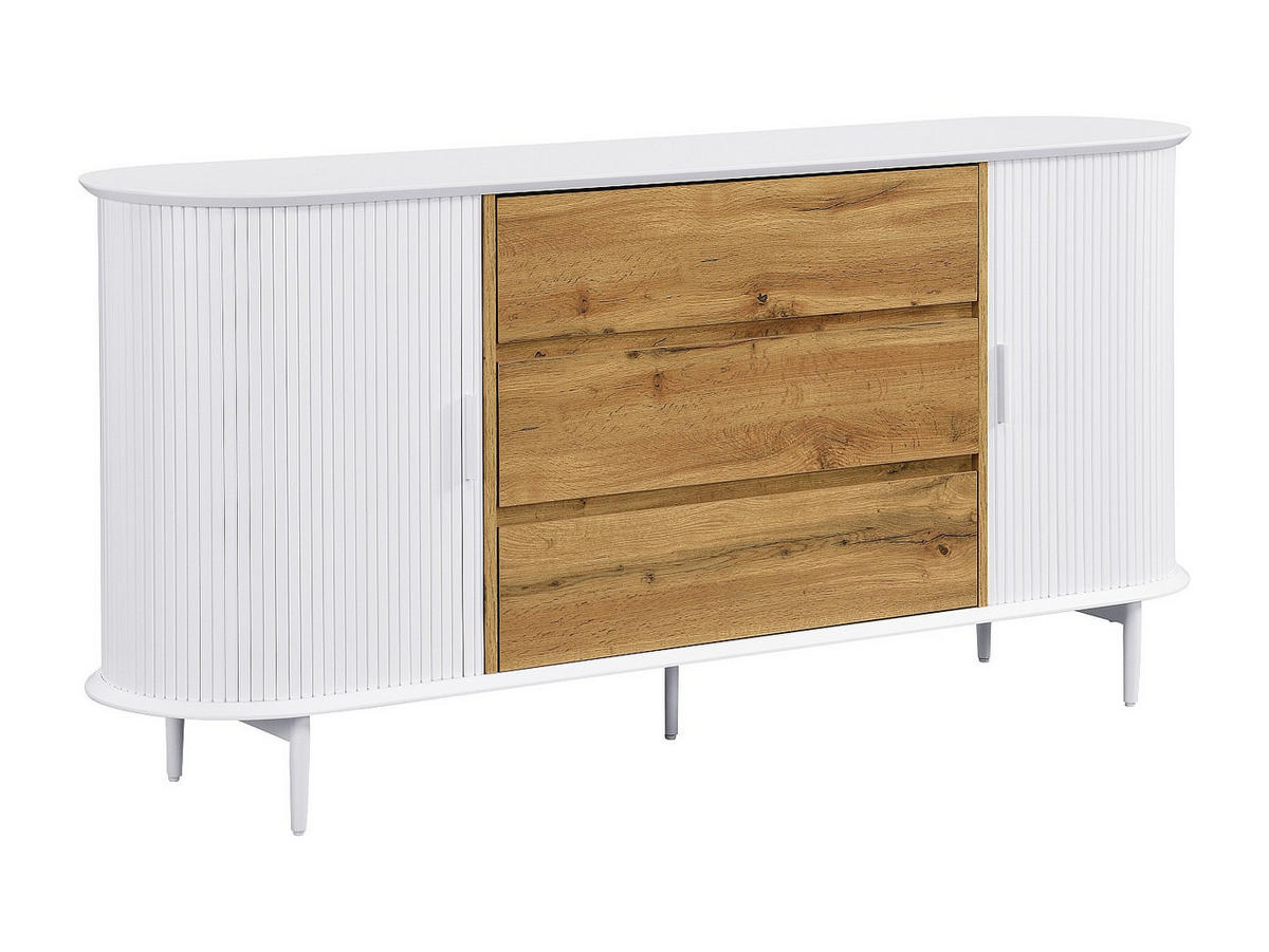 SIDEBOARD mit 2 Schiebetüren & 3 Schubladen - MDF - Weiß & Holzfarben - VELURANI - Naturfarben, Holz (170/81/40cm) - Vente-Unique