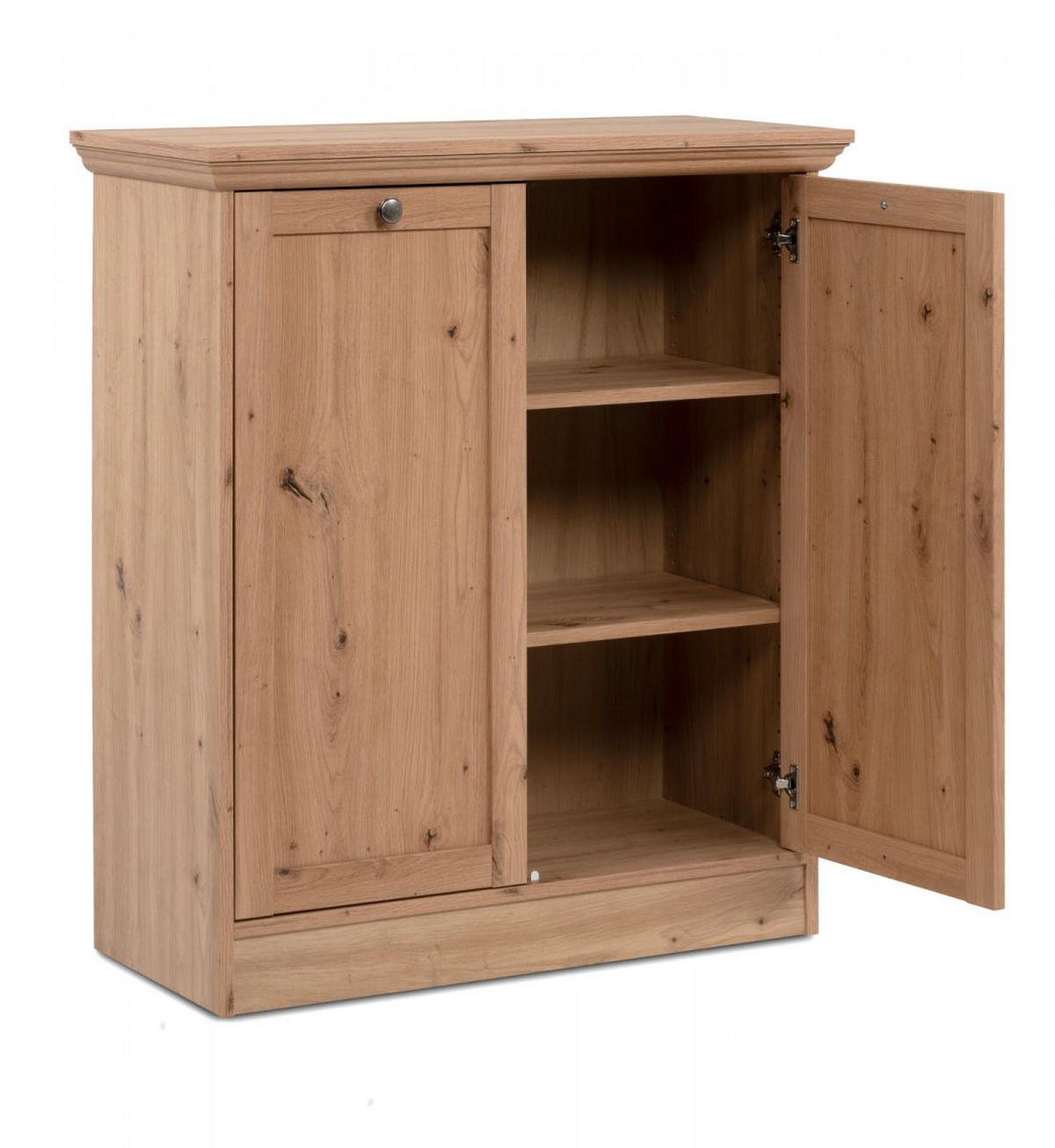 KOMMODE Eiche Artisan 80 cm Landhaus, Sideboard 2-türig - Eichefarben/Silberfarben, Holzwerkstoff/Metall (80/90/35cm) - Furn.Design