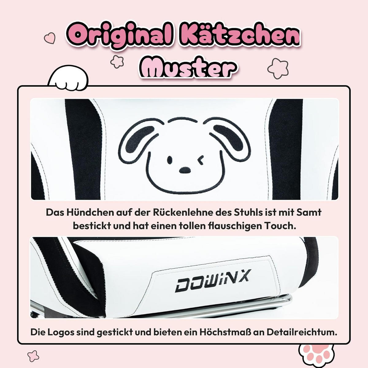 GAMING Stuhl & Lendenwirbelstütze/Hoher Rückenlehne/Fußstütze PU-Leder - Weiß, Leder (72/118/72cm)