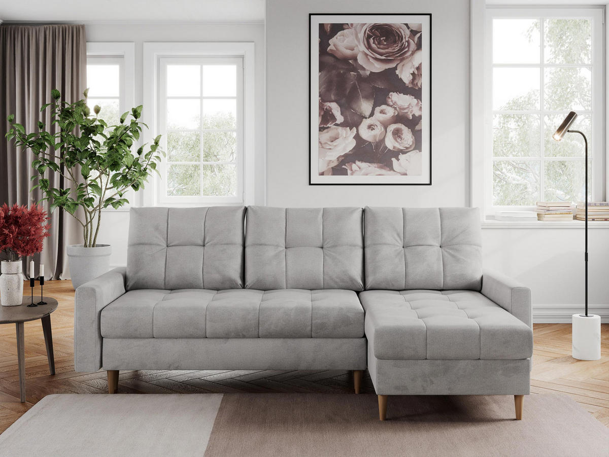 ECKSOFA Colin Velvet Hellgrau - Hellgrau/Braun, Holz/Textil (220/140cm) - MKS
