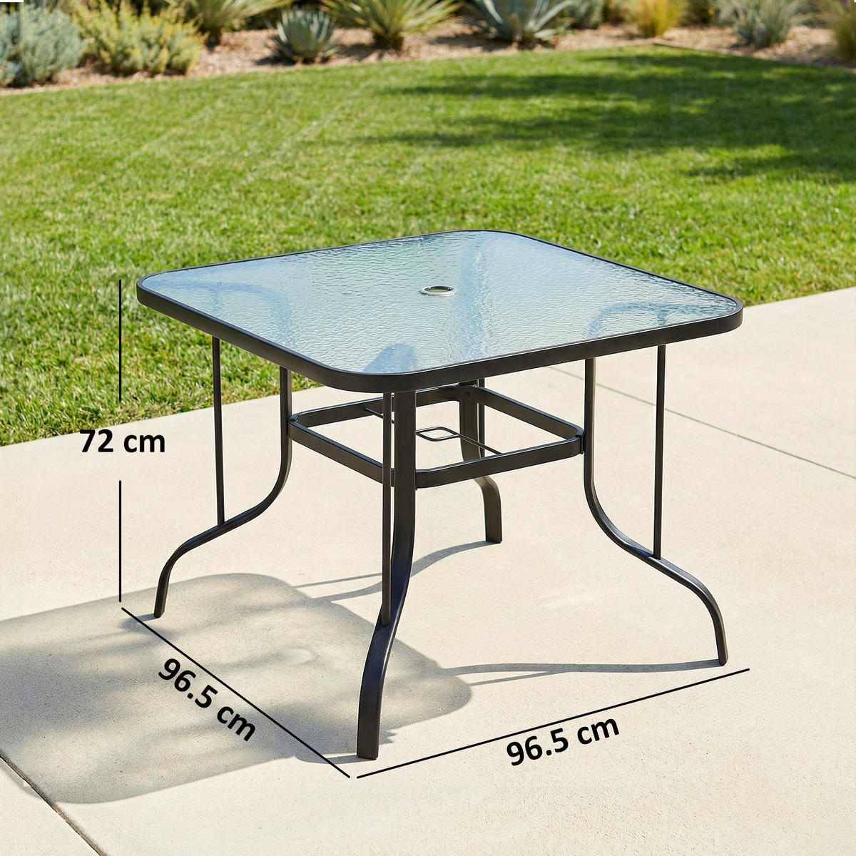 GARTENTISCH,QUADRATISCH Glas mit Schirmloch,schwarz - Schwarz, Metall (96.5/96.5/72cm) - Vallsero