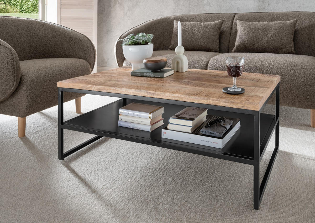 COUCHTISCH Sicilia 110 x 60 cm - Mangoholz natur - Schwarz/Braun, Holz/Metall (60/110/41cm) - bene living