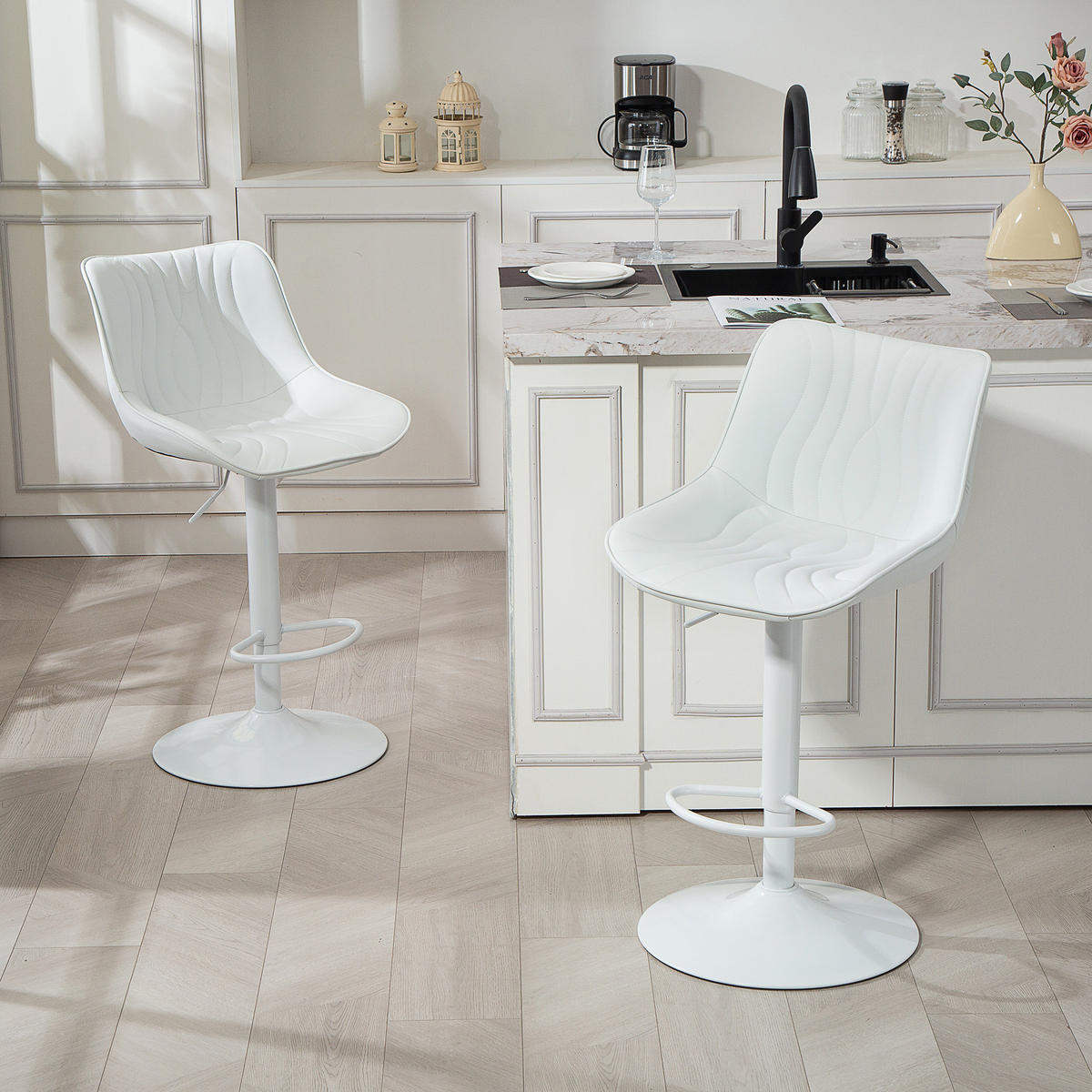 BARHOCKER 2er-Set DE-14774 höhenverstellbar & 360° schwenkbar Weiß - Weiß, Metall (47.5/110/54cm) - ComfortXL