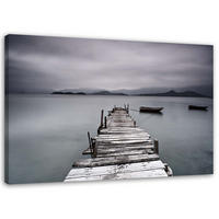 LEINWANDBILD Steg Wintersee Landschaft - Grau, Textil (100/70cm) - Feeby