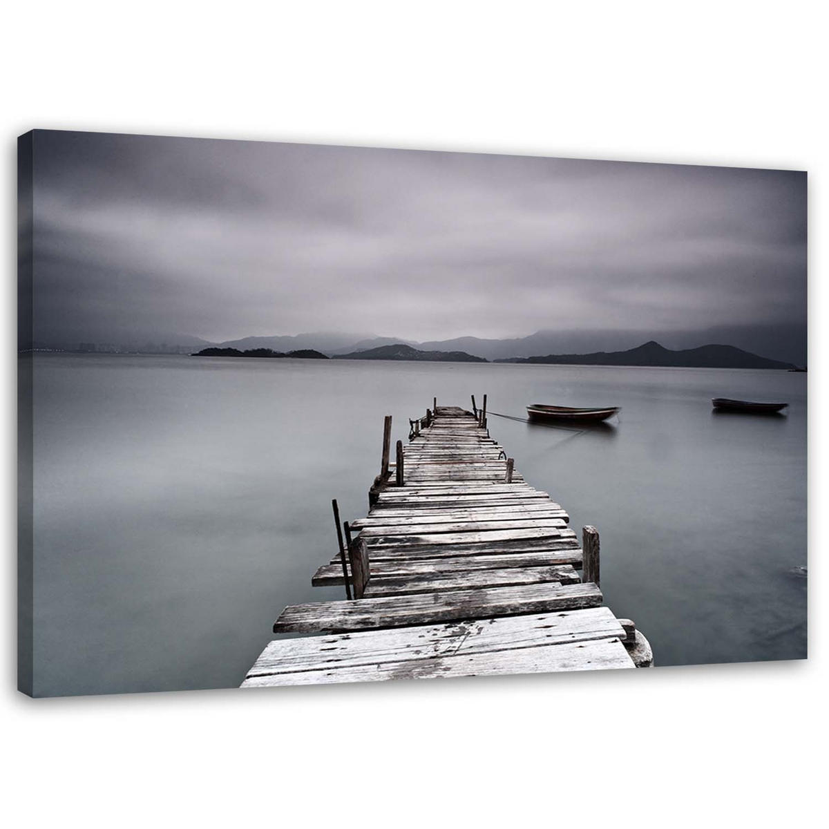 LEINWANDBILD Steg Wintersee Landschaft - Grau, Textil (100/70cm) - Feeby