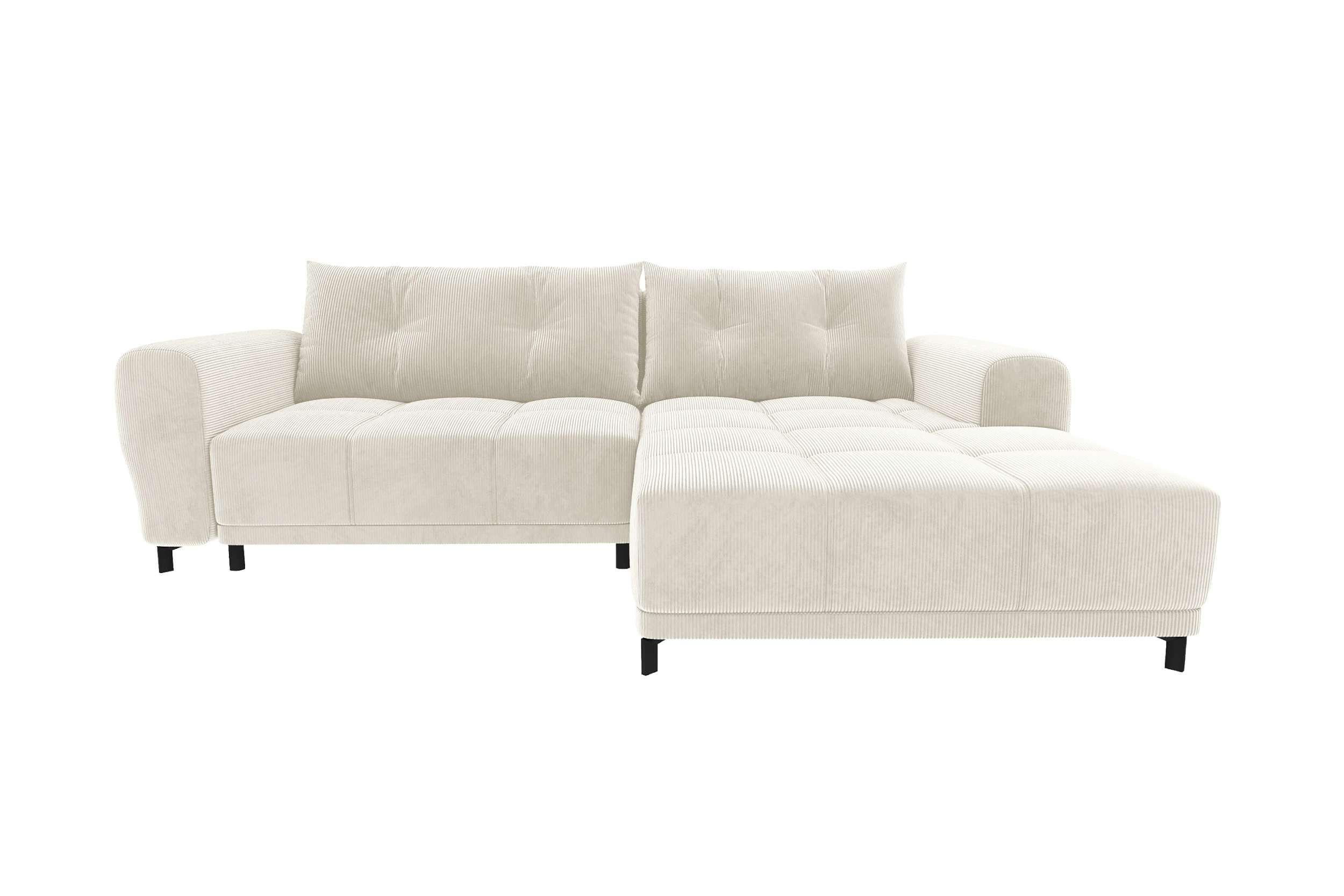 ECKSOFA Massimo Cordstoff Creme inkl. Schlaffunktion Rechts - Creme/Schwarz, Textil/Metall (246/177cm) - 99rooms