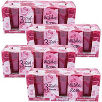 DUFTKERZEN Glas 12er-Pack Wilde Rose - Hellrot, Naturmaterialien (7cm)