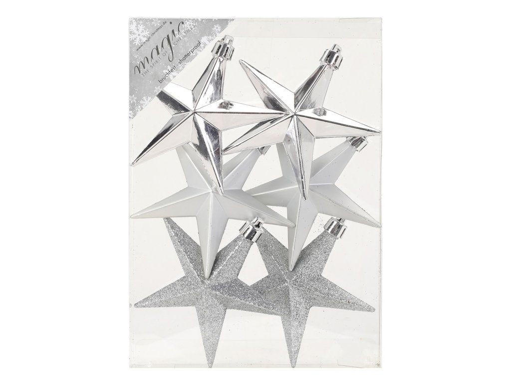 WEIHNACHTSORNAMENTE 6er-Set Ornamente Sterne silber Mix 9 cm - Silberfarben, Kunststoff (9/9/9cm) - LAALU