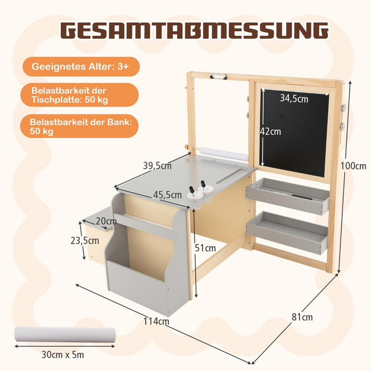 KINDERTISCHGRUPPE aus Holz grau - Grau, Holzwerkstoff (114/100/81cm) - COSTWAY