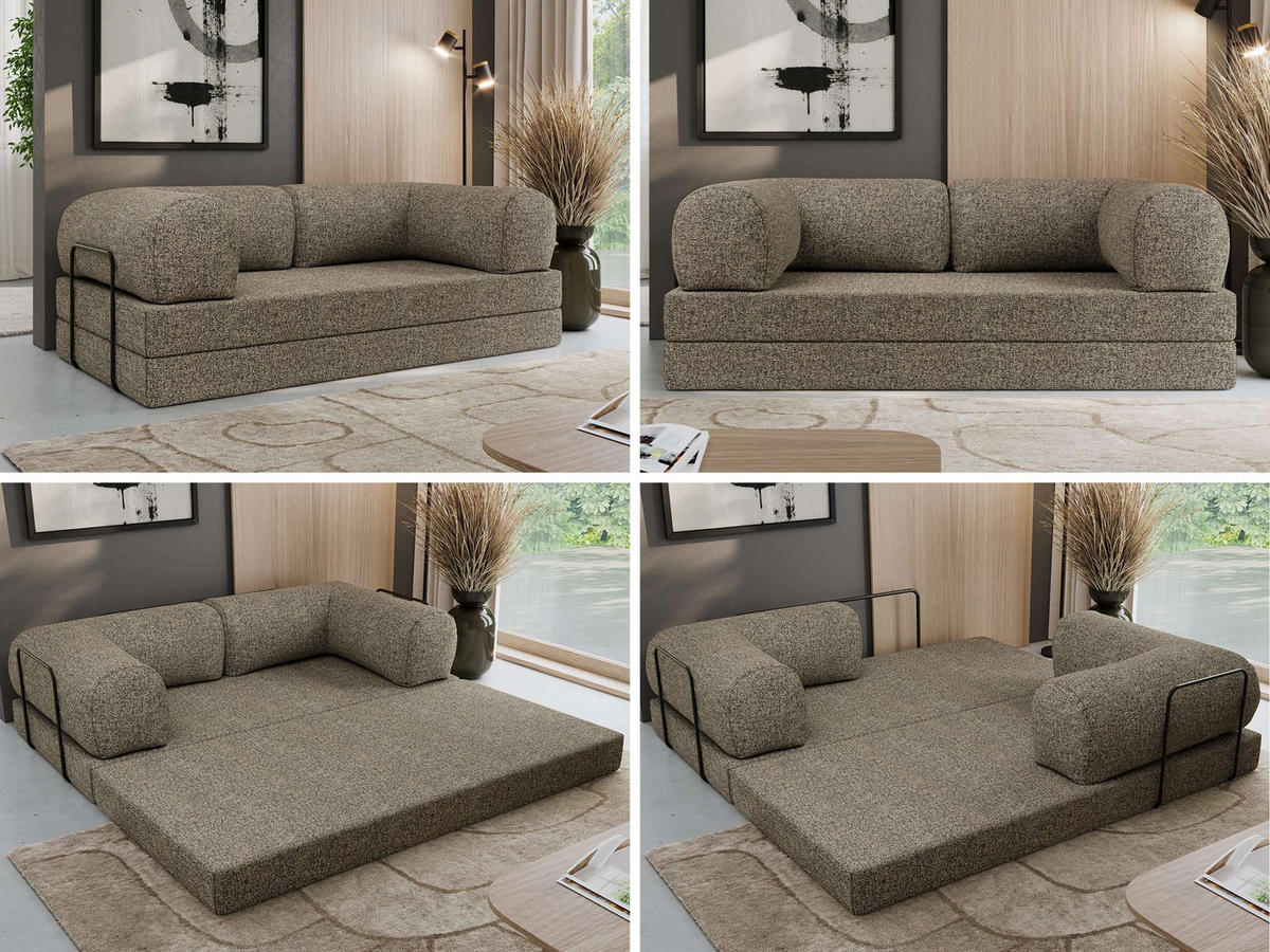 TROJMIESTNA POHOVKA ORSETTO - Sivá Štruktúrovaná látka - čierna/sivá, kov/textil (200/70/100cm) - MKS