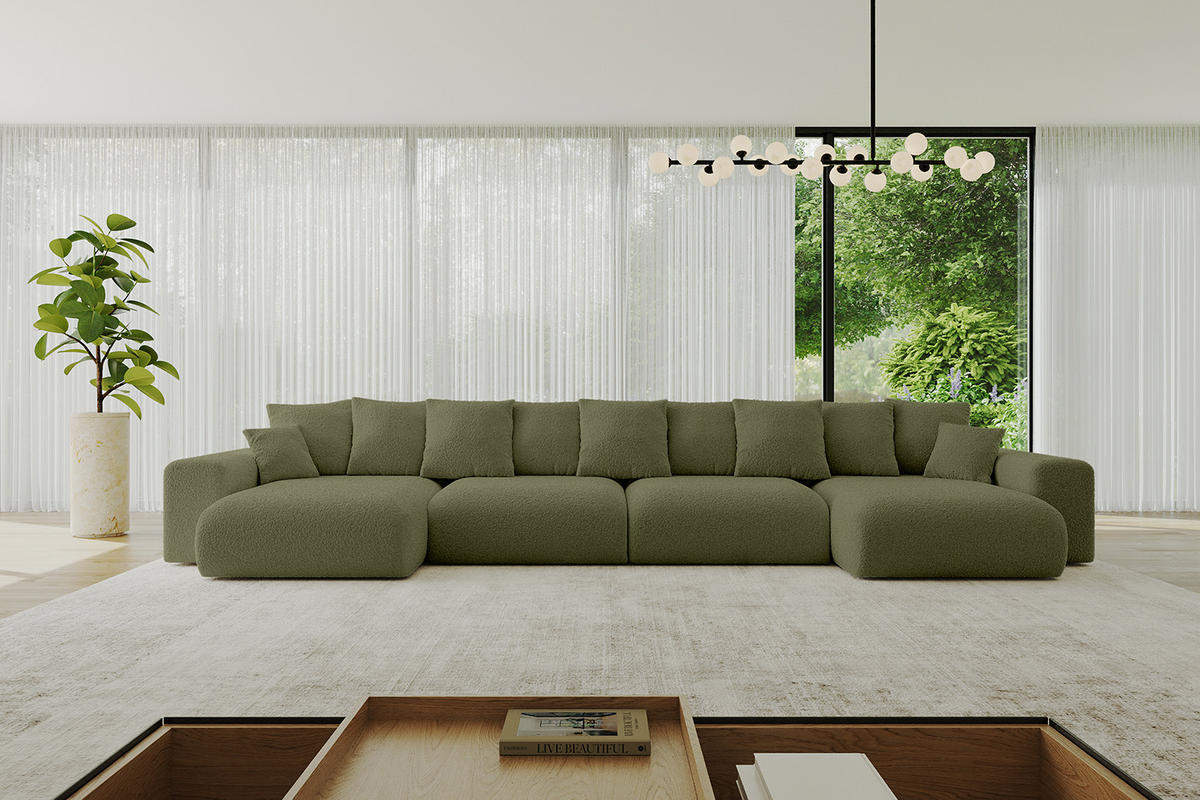 WOHNLANDSCHAFT mit Schlaffunktion ESKAR-U2-464x176x72cm Grün - Olivgrün, Holzwerkstoff/Kunststoff (176/72/464cm) - ALTDECOR