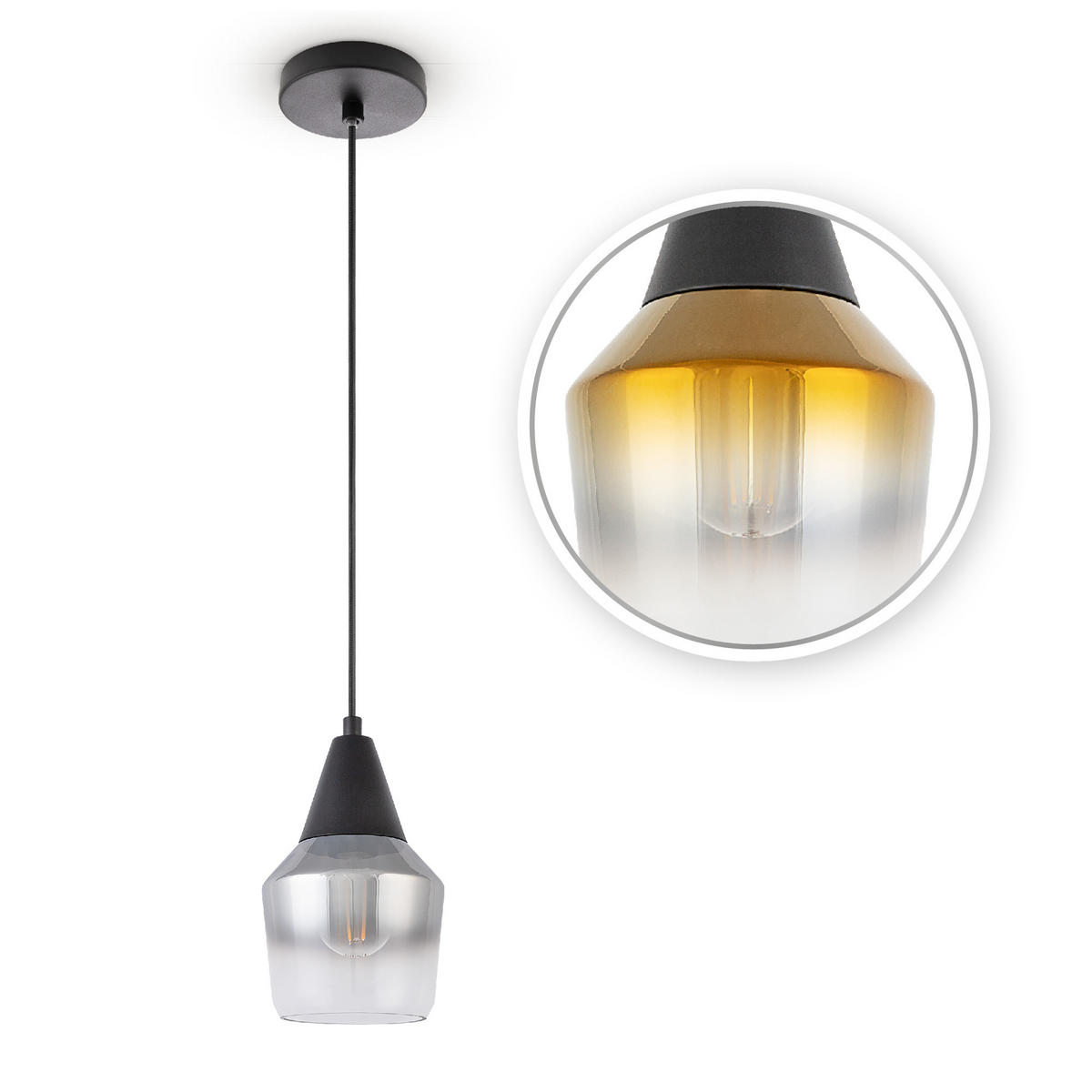 PENDELLEUCHTE Diana - Chromfarben/Schwarz, Metall (13.7/13.7/21.1cm) - Paco Home