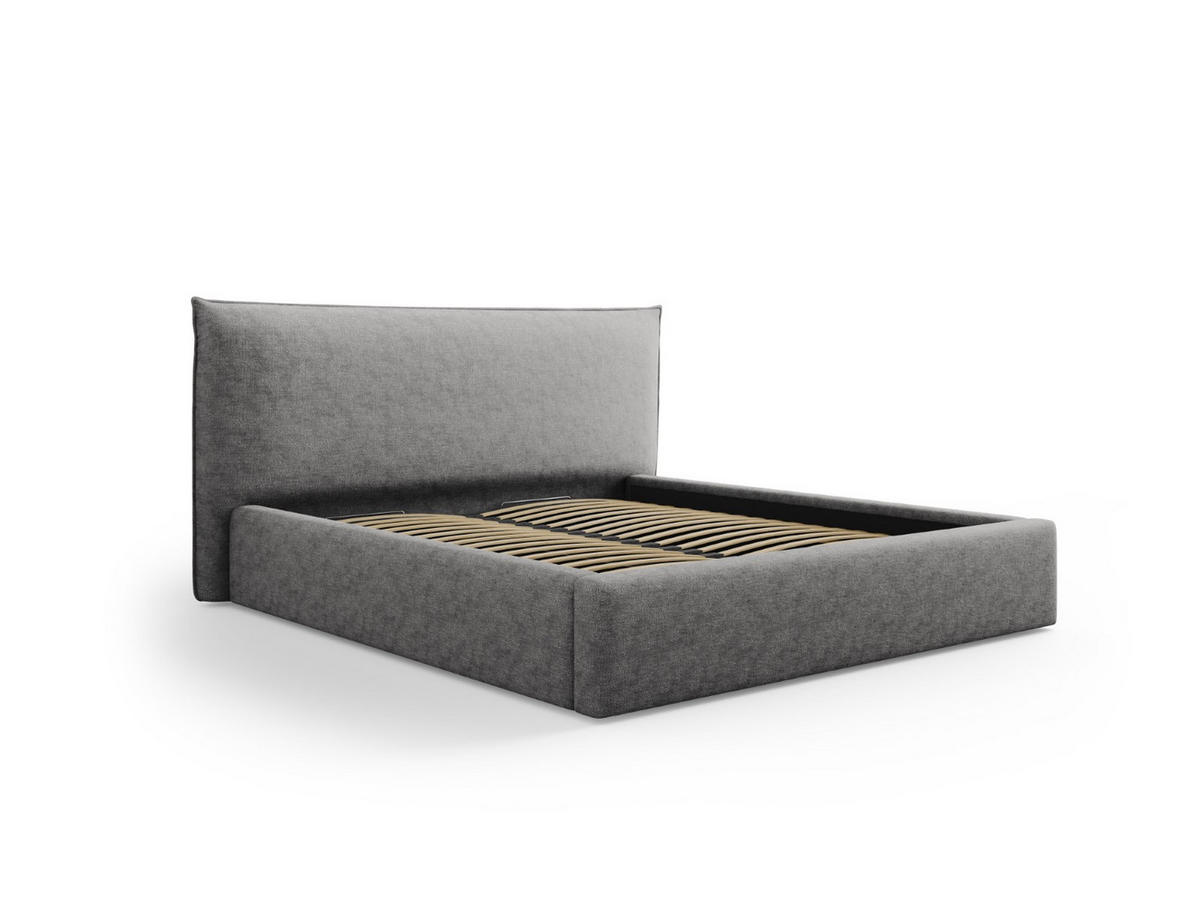 BETT mit Bettkasten und Kopfteil Kaelle aus Chenille-Stoff silber 140x200cm - Silberfarben, Textil (140/200cm) - Micadoni