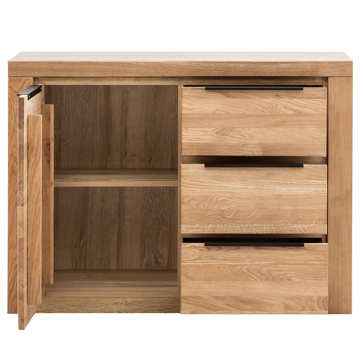 KOMMODE - Eiche teilmassiv - Eiche / Eiche Dekor - Schwarz/Braun, Holz/Holzwerkstoff (108/80/40cm) - home24