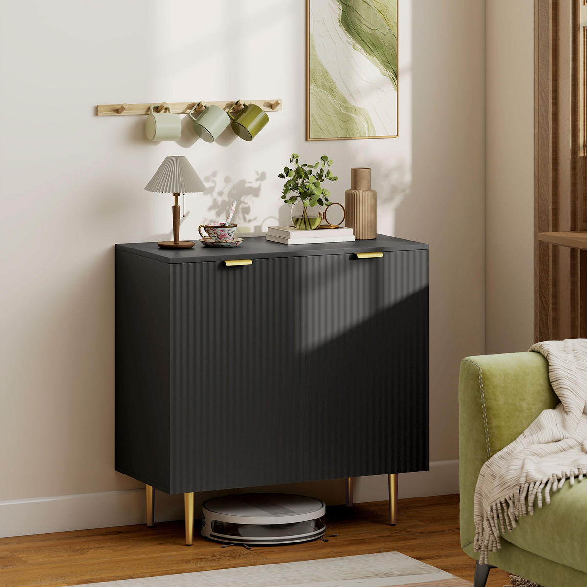 SIDEBOARD DE-11212 verstellbarer Boden Schwarz - Schwarz, Holzwerkstoff (80/80/40cm) - ComfortXL