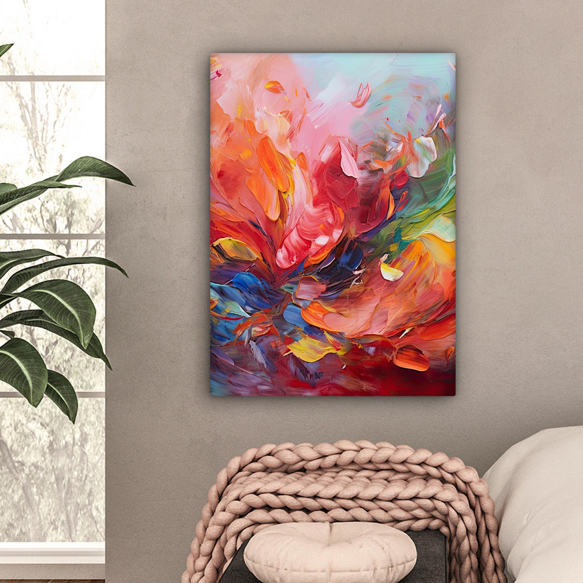 LEINWANDBILD Ölgemälde - Kunst - Abstrakt - Farbenfroh Wandbild Wohnzimmer 60x80 cm - Altrosa, Textil (60/80cm) - MuchoWow