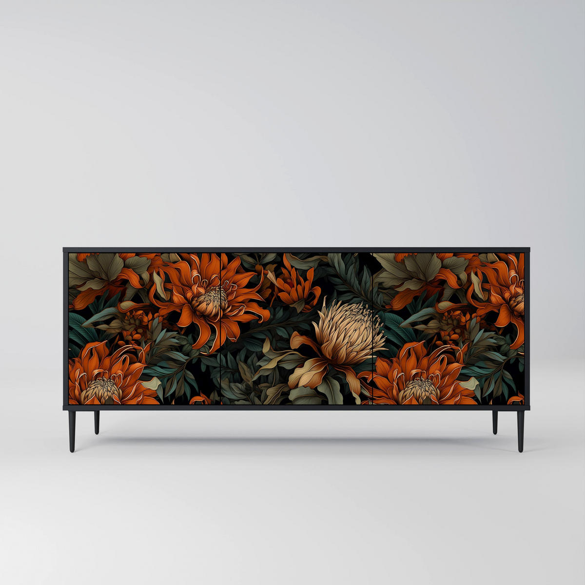 SIDEBOARD DAWN BLOOM, Eicheneffekt, 164,5x42x77,5 cm, 3 Türen - Eichefarben/Buchefarben, Holzwerkstoff/Buchenholz (164.5/77.5/42cm) - SpaceRebels