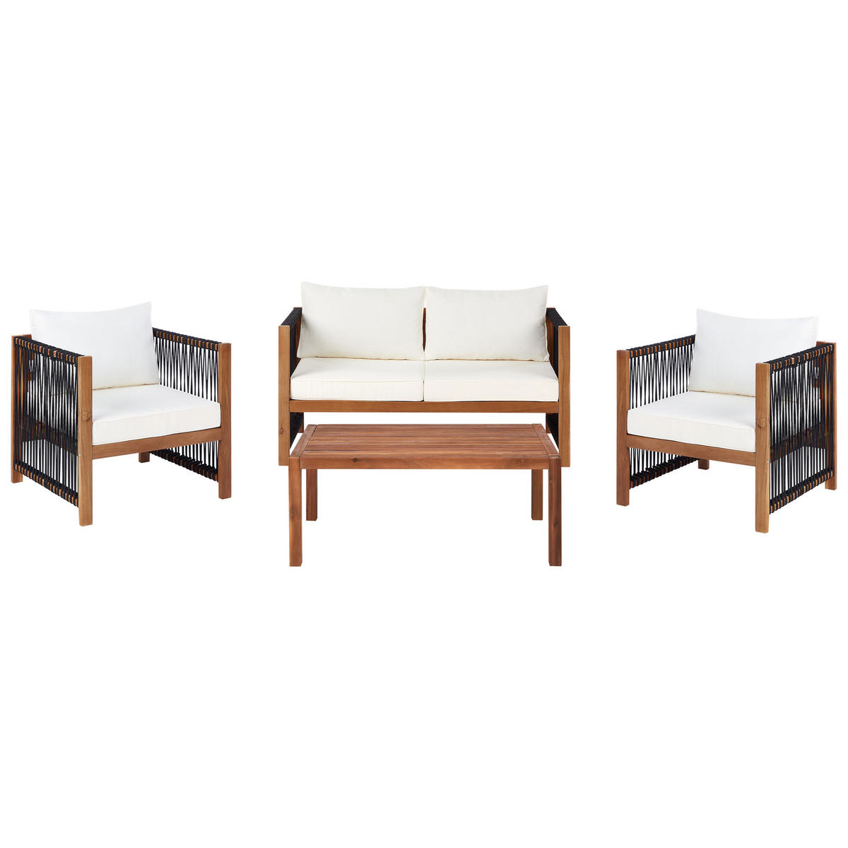 4-SITZER LOUNGE SET Akazienholz Schwarz Antria - Hellbraun/Schwarz, Holz - Beliani