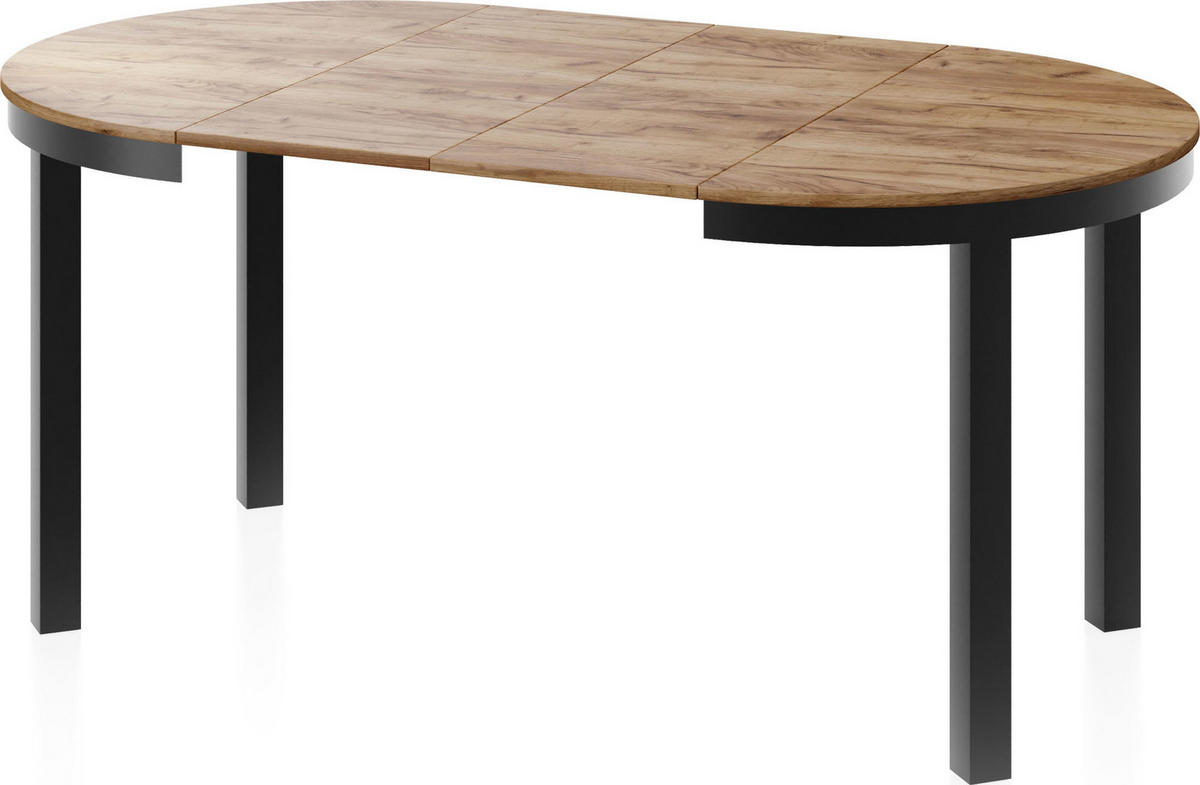 ESSTISCH Corin Schwarz runder ausziehbarer, Craft Eiche 100-176/100/76 cm - Eiche Wotan/Schwarz, Holzwerkstoff/Metall (100/176/76cm) - WFL GROUP