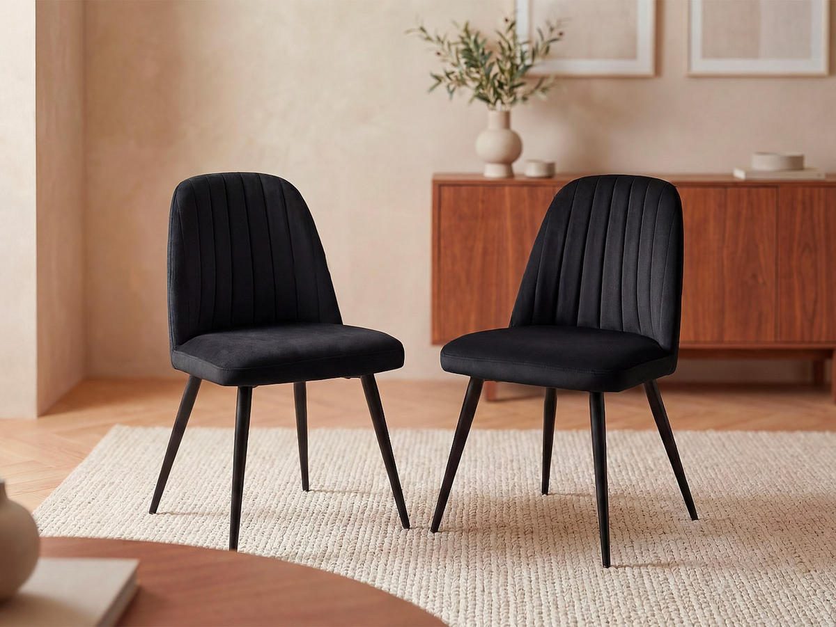 STUHL - 49 cm x 52 cm - samt - schwarz Eleana - Schwarz, Textil/Metall (49/81/52cm) - Vente-Unique