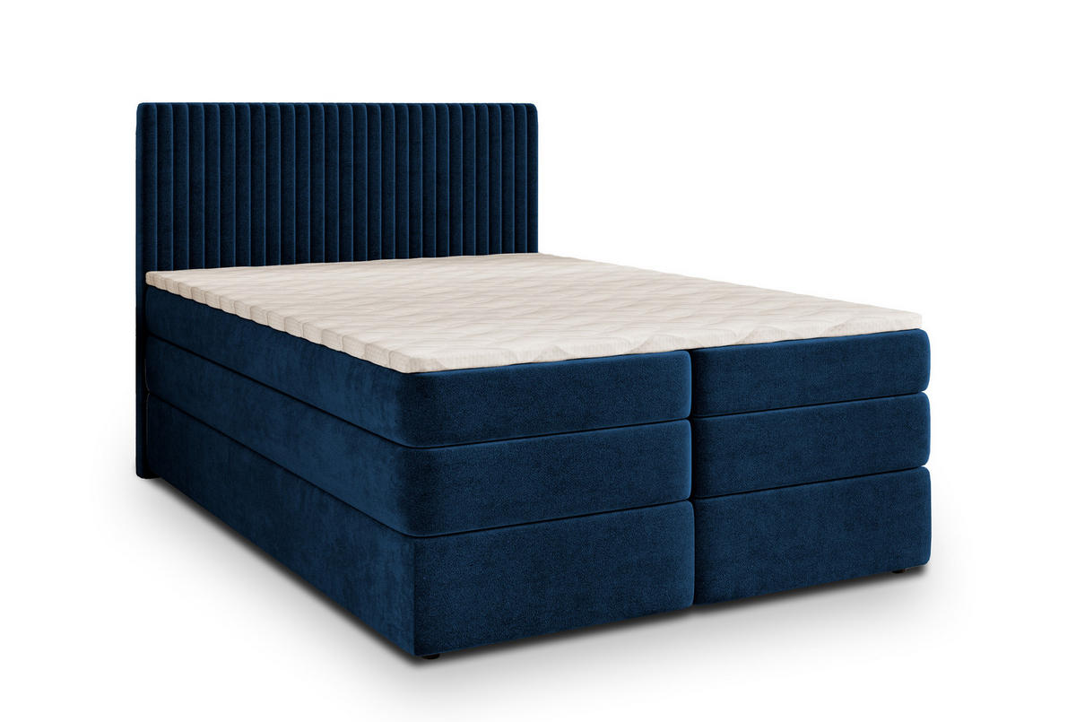 BOXSPRINGBETT FELBIO 160x200 cm mit Matratze und Topper - Blau - Blau, Holz (160/200cm) - MASSENO