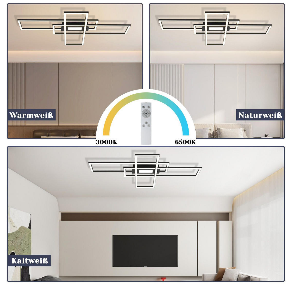 LED-DECKENLEUCHTE Kesselfluch 99.0/7.0/99 cm - Schwarz, Metall (99/99/7cm) - ZMH
