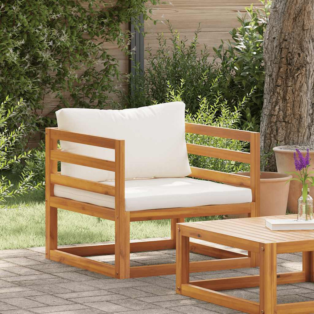GARTENSTUHL Mit Cremeweissen Auflagen Massivholz Akazie - Creme, Holz/Textil (72/60/72cm) - vidaXL