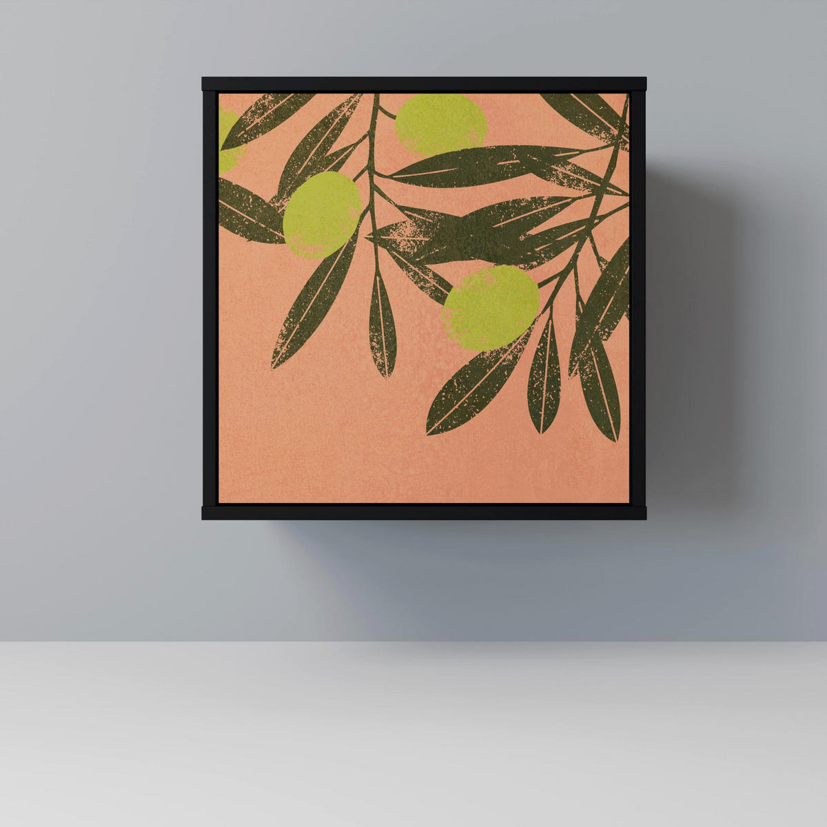 SIDEBOARD JUICY OLIVES, Schwarz, 57,5x42x72,5 cm, Schwarze Metallfüße - Multicolor/Schwarz, Holzwerkstoff/Metall (57.5/72.5/42cm) - SpaceRebels