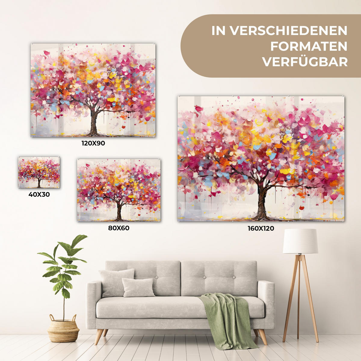 OBRAZ NA AKRYLOVOM SKLE Akvarel - Strom - Umenie - Abstraktné 80x60 cm - viacfarebná, sklo (80/60cm) - MuchoWow