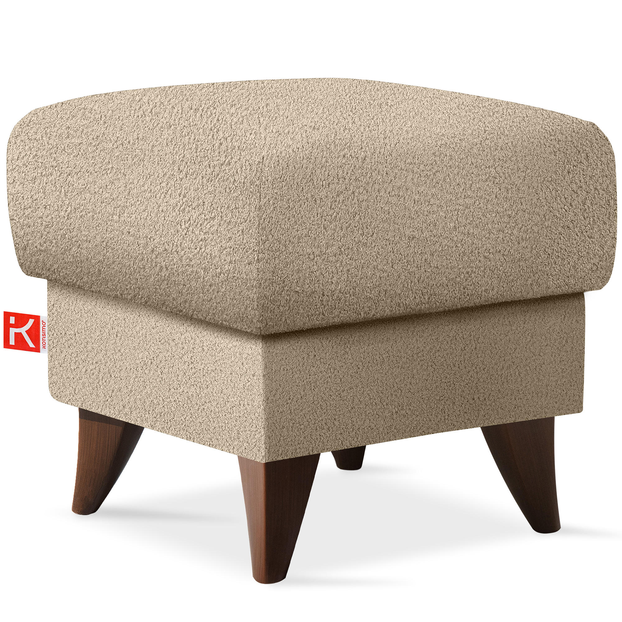 HOCKER GUSTAVO Fußstütze, Bouclé, Beige - Beige, Holz/Holzwerkstoff (53/49/53cm) - KONSIMO®