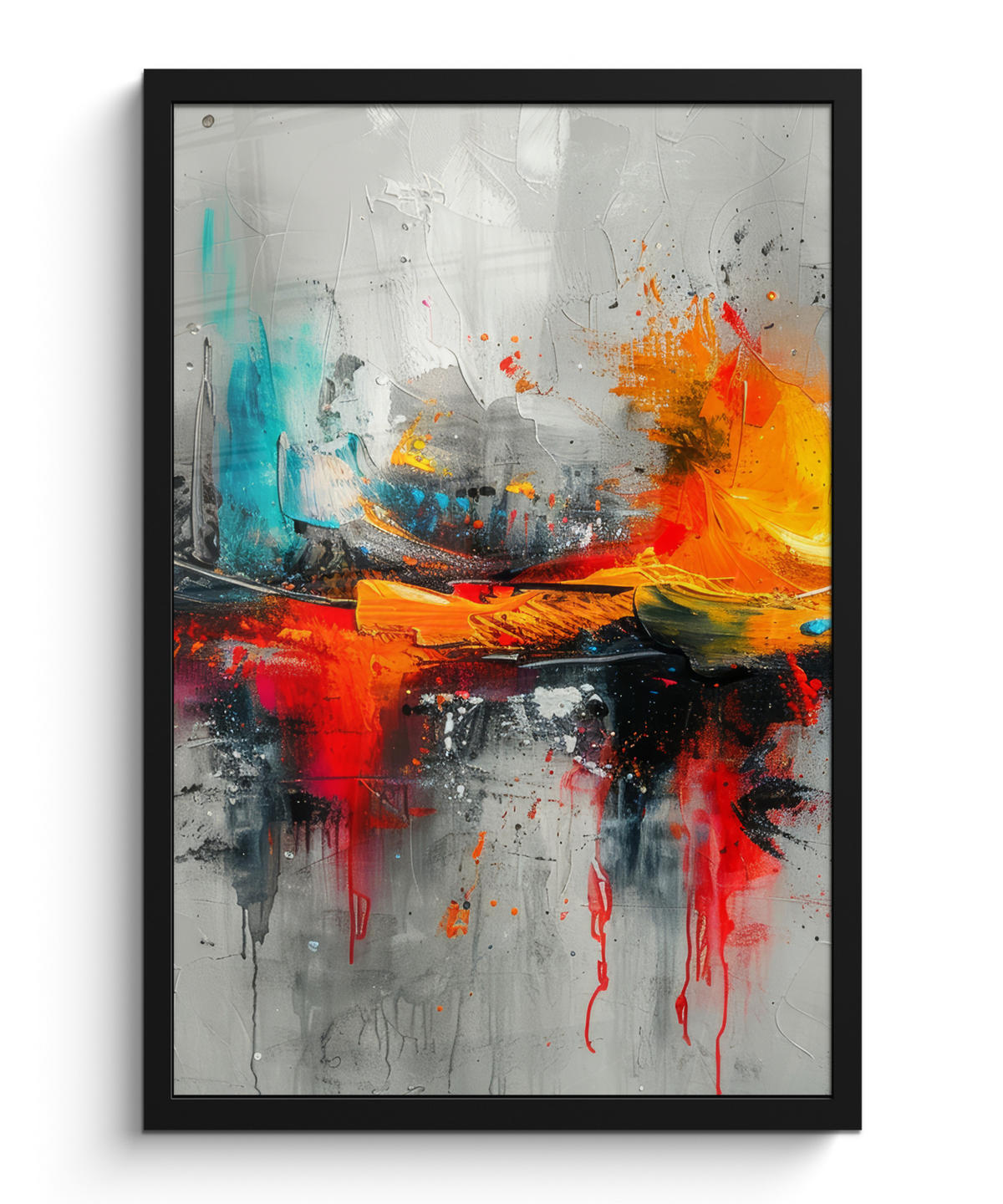 GERAHMTES BILD Moderne Kunst - Orange - Grau - Abstrakt 40x60 cm - Hellgrau, Papier (40/60cm) - MuchoWow