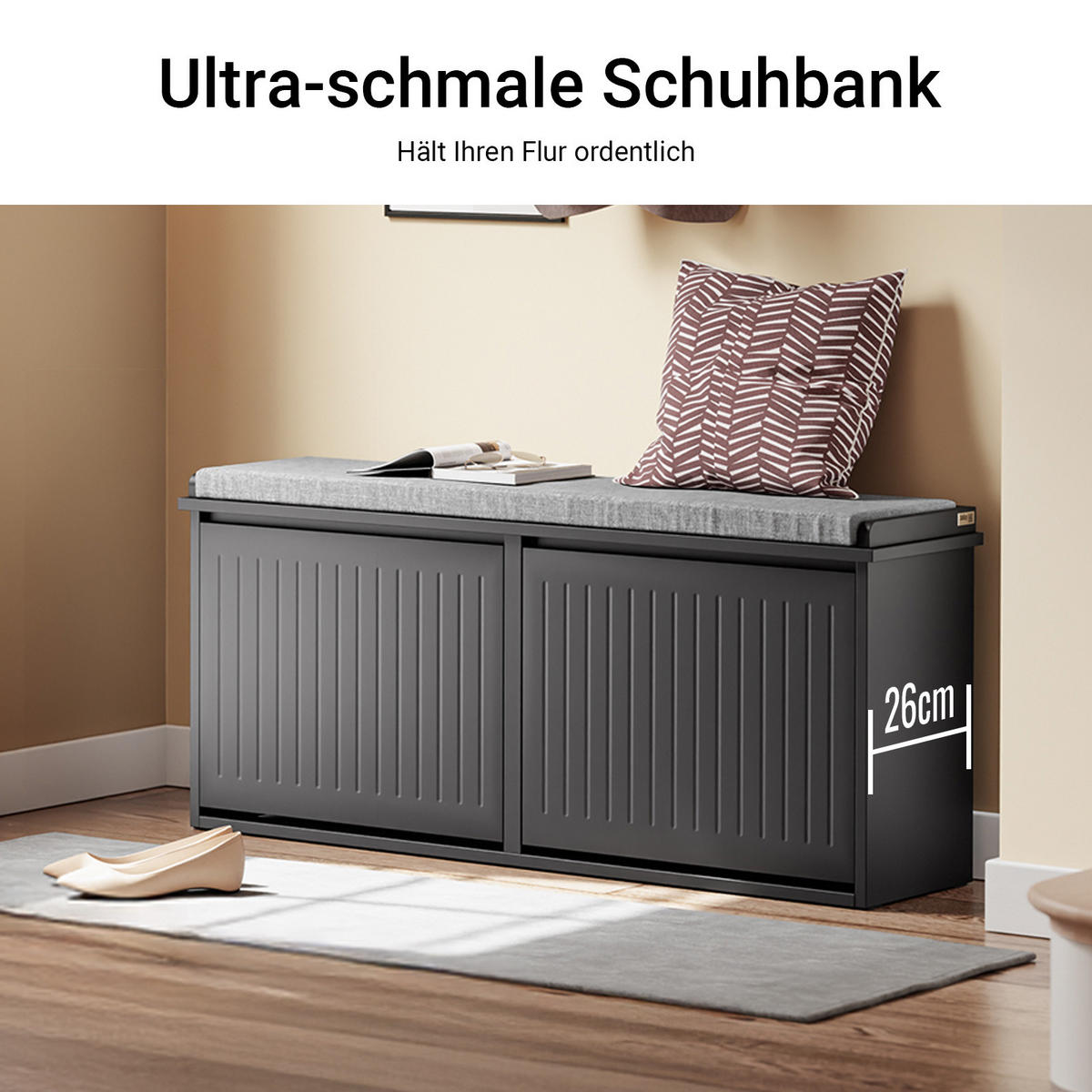 SCHUHBANK Schwarz - Schwarz, Holzwerkstoff (100/46/26cm) - SoBuy