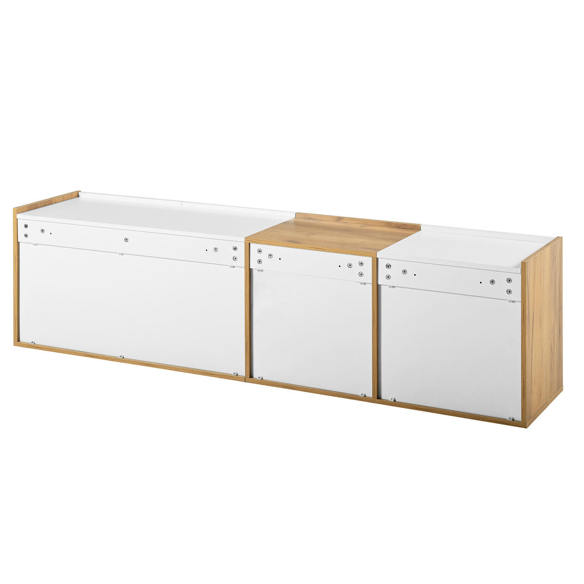 LOWBOARD DE-40591 3 Türen und 3 Schubladen Weiß/Holz - Weiß/Naturfarben, Holzwerkstoff (171.5/47/35cm) - ComfortXL