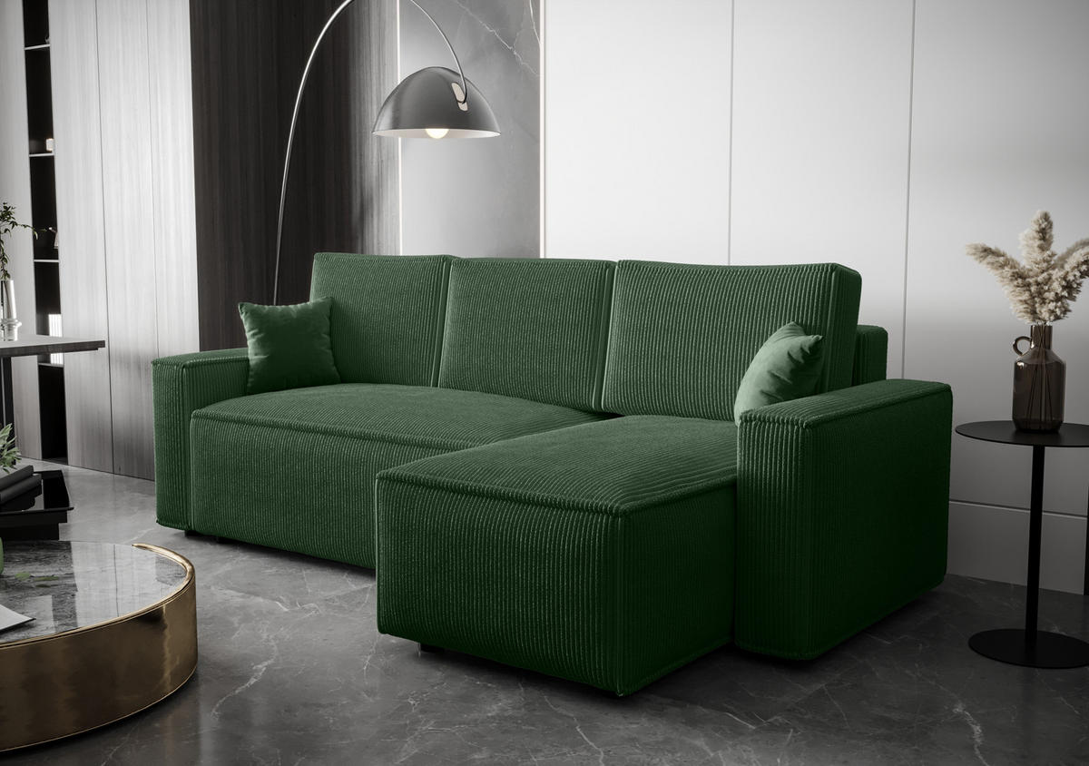 ECKSOFA AMRO CORD GRÜN mit Schlaffunktion - Schwarz/Grün, Kunststoff/Textil (237/140cm) - Luxkor24
