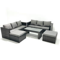 GARTENMÖBEL COUCHTISCH SET mit Sofa Polyrattan Outdoor 8-Sitzer - Dunkelgrau/Grau, Glas/Kunststoff - Fimous